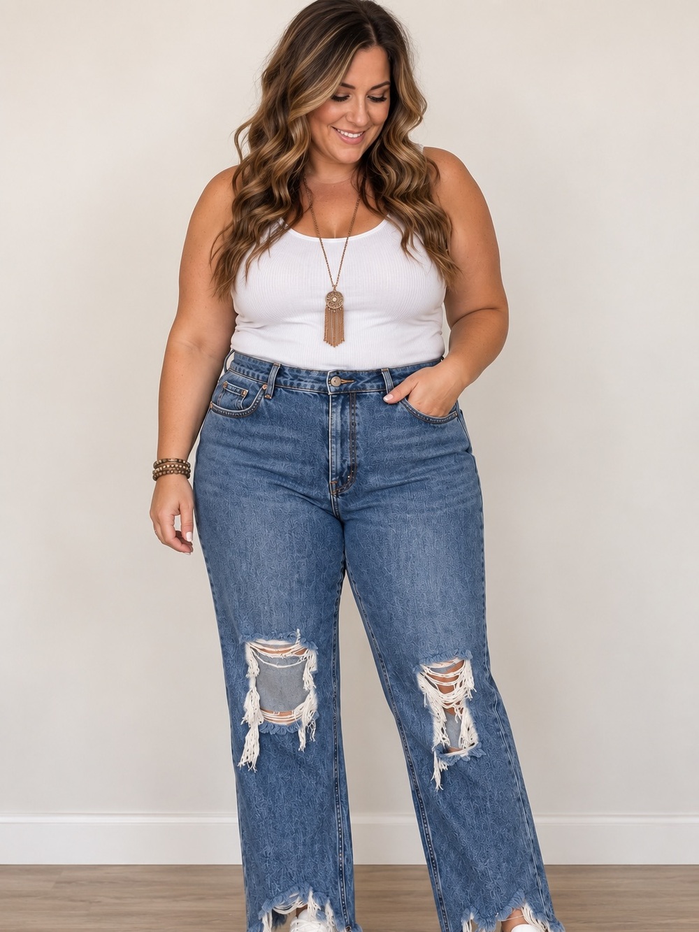 We The Free Mid-Blue Ripped Boyfriend Jeans